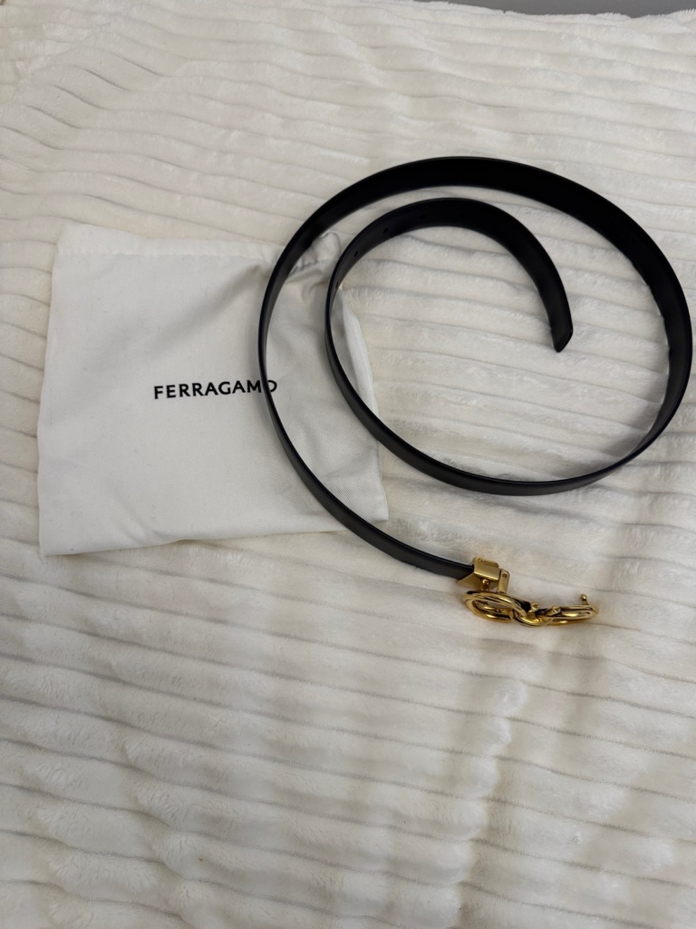 Salvatore Ferragamo Black Leather Belt with Gold Gancini-Style Buckle - BNWOT